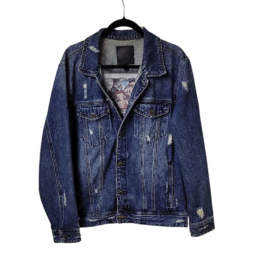 Blank NYC Distressed Denim Jean Jacket Size Large